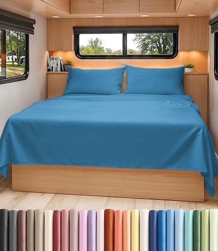 Short Queen Size 4 Piece Bed Sheet Set - RV Short Queen Sheets - Denim Blue by CGKUnlimited