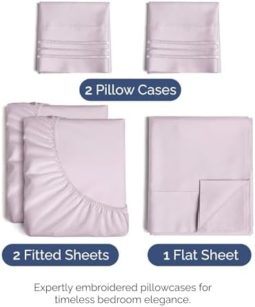 Split King Size 5 Piece Sheet Set - Breathable & Cooling - Light Lavender - Image 2