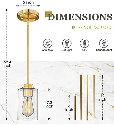 Pendant Lights Kitchen Island, Farmhouse Gold Pendant Lighting with Clear Glass Shade, Kitchen Pendant Lighting Over Island for Dining Room Entryway, AD-22281-1P-GD-C - Image 3