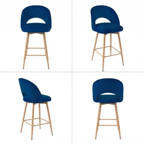 Swivel Bar Stools Set of 4, Counter Height Barstools for Kitchen Island, 26" Seat Height Bar Chairs for Dining Room, Upholstered Bar Stool with Back and Footrest, Blue - Image 5