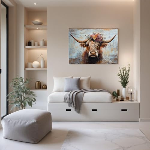 Canvas Wall Art Decor Modern Wall Art Picutures for Living Room Artwork for Wall Decor Vintage Wall Art Decor Highland Cow Wall Art Prints Artwork for Walls Home Bedroom Office Decorations 32" X 48" - Image 5