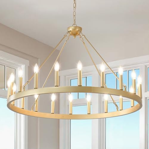 40" Gold Wagon Wheel Chandelier 20-Light Large Dining Room Chandelier by VBKKLighting