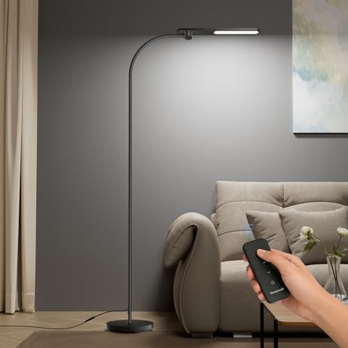 Honeywell LED Floor Lamp with Remote, CRI97 Dimmable Gooseneck 77" Black by HoneywellAirComfort