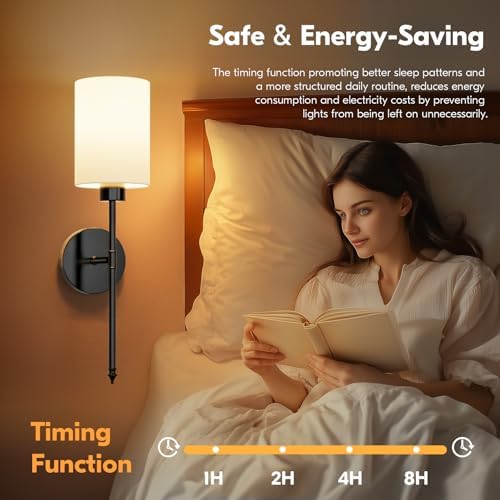 NIORSUN 20.67 inch Battery Operated Wall Sconce Set of 2, Black Rechargeable Wall Lights with 10400mAh Dimmable Bulbs and Remote, 9 Colors Wireless Wall Lamps for Bedroom Living Room Hallway - Image 5