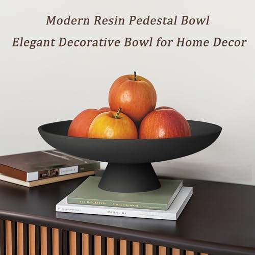 YMXYJM Modern Pedestal Decorative Bowl, Large Resin Fruit Bowl, Black - Image 2