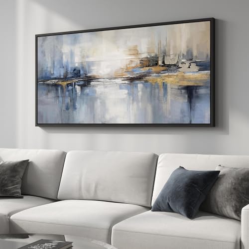 Extra Large Framed Blue Abstract Wall Art for Living Room, Horizontal 30x60 by Cuspin