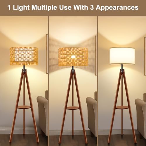 Vinaco Boho Tripod Floor Lamp with Shelf, 3 Color Temperatures 60 inch - Image 3