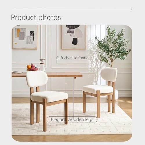 6-Piece Mid-Century Oval Dining Table Set with Bench, 63" Oak Table with Fluted Double Pedestal Base + Beige Fabric Upholstered Chairs & Gray Boucle Bench for Small Dining Nook - Image 5