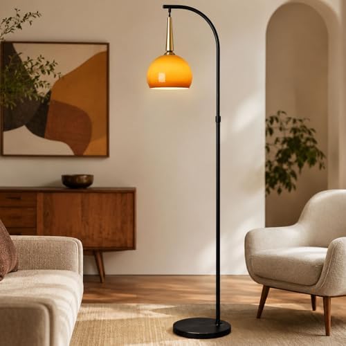 Vintage Orange Arc Floor Lamp with Sunset Glass Shade by Unknown