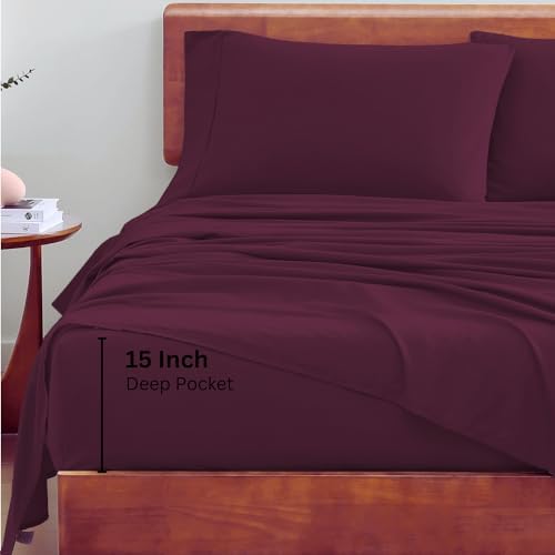 LANE LINEN Full Size Sheet Set 100% Organic Cotton Soft 4pc - Windsor Wine - Image 5