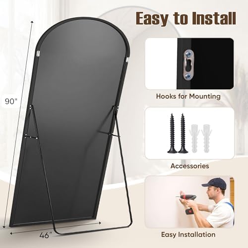 Floor Mirror, 90"x46" Oversized Full Length Mirror with Stand,Black - Image 6