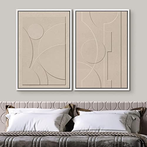 SIGNWIN Framed Canvas Print Wall Art Set Art Deco Geometric Polygon Collage Abstract Shapes Illustrations Minimal Decorative Boho Nordic Relax for Living Room, Bedroom, Office - 24"" x36 x2 White - Image 3