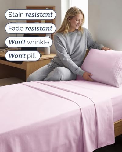 Twin XL 3 Piece Sheet Set - College Dorm Room Essentials - Light Pink - Image 5