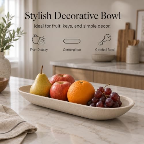 Long Decorative Bowl for Centerpiece, Dough Bowl for home decor 16" Beige - Image 2