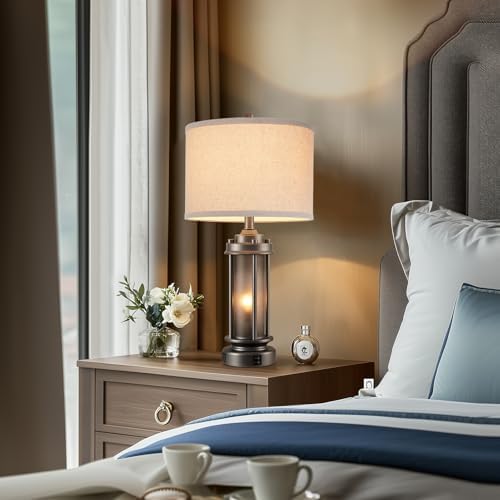 AIEAMPDO Set of 2 Farmhouse Bedroom Table Lamps with 2 USB C+A Ports - Image 4