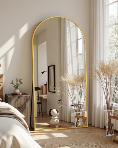 Suidia 71"x26" Arched Full Length Mirror with Stand, Gold Floor Mirror - Image 3