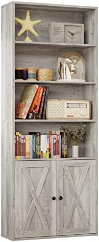 IRONCK Industrial Bookshelves and Bookcases with Doors Floor Standing 6 Shelf Display Storage Shelves 70 in Tall Bookcase for Home Office, Living Room by IRONCK