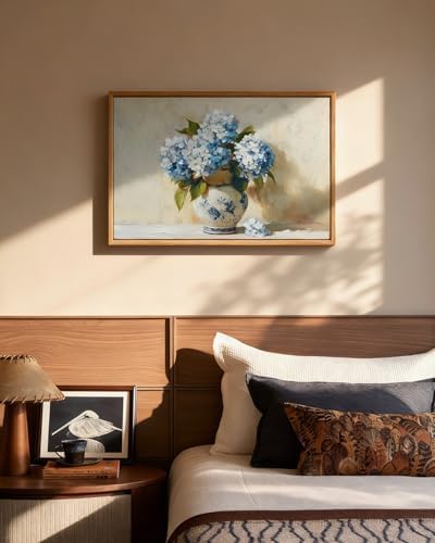 InSimSea Framed Canvas Art Hand-Painted Vintage Blue Hydrangea Art,16x24inch, Textured Floral Paintings Artwork Wall Decor for Living Dining Room Hallway, Classical Still Life Farmhouse Picture - Image 4