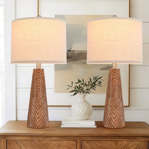 Terpsichore Nightstand Lamp Bedside Lamps Set of 2 Vintage Rustic Farmhouse Table Lamp 3 Way Dimmable Horizontal Stripe Light,for Living Room Bedroom,USB A+C (Brown, Hing 24 Inch) by Terpsichore