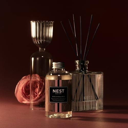 NEST New York Reed Diffuser, Rose Noir & Oud - 5.9 fl oz - Fragrance for Up to 90 Days - Reusable, Refillable Glass Holder - Includes 8 All-Natural Reed Sticks - Flame Free - Image 6