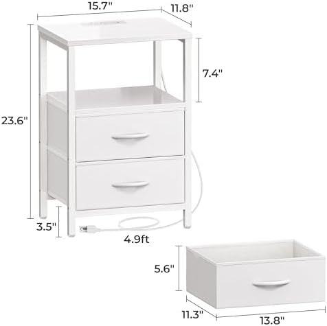 Huuger Nightstands Set of 2, End Tables with Charging Station, Side Table - Image 3