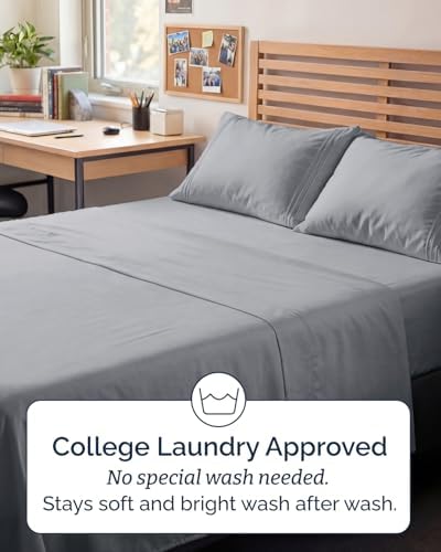 Full XL Sheets - 4 Piece Full XL Sheet Set - Cool & Breathable - Steel Blue - Image 6