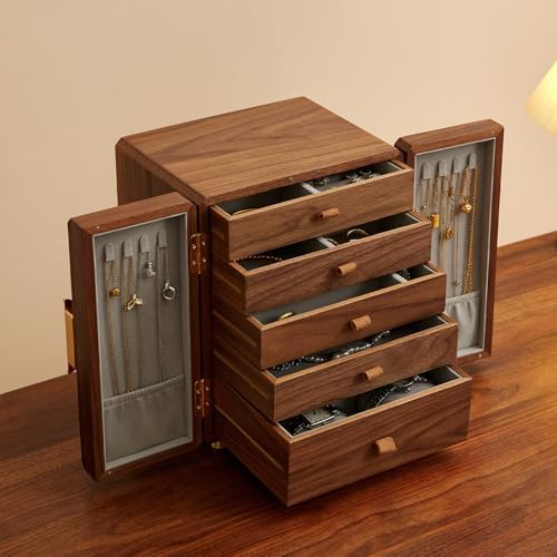 Black Walnut Wood Jewelry Box for Women, Large by THFLSTR