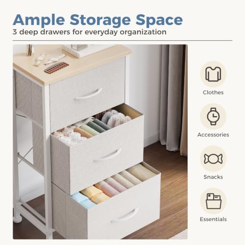 DUMOS 3 Drawer Nightstand for Bedroom, Small Night Stand Chest of Drawers - Image 4