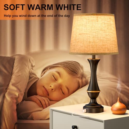 Touch Lamps for Nightstand, 3 Way Dimmable Lamps for Bedroom with USB C+A - Image 6