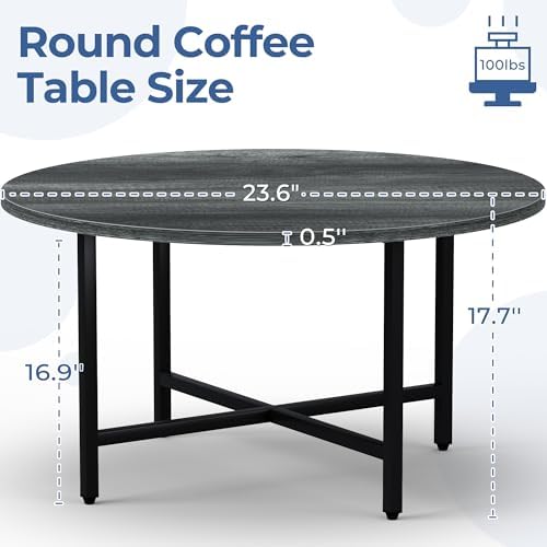 FAMIDGE Coffee Table, 23.6" Round Coffee Table, Gray Living Room Tables - Image 3