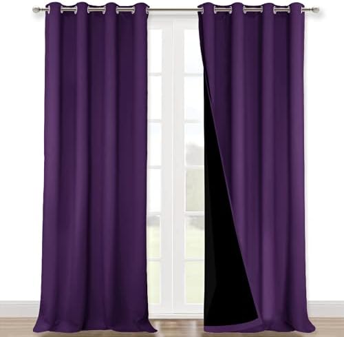 NICETOWN Full Shading Curtains 90 inches Long 2 Panels Set for Windows, Royal Purple, 52 inches W, Super Heavy-Duty Black Lined Blackout Curtains for Bedroom, Privacy Assured Window Treatment by NICETOWN