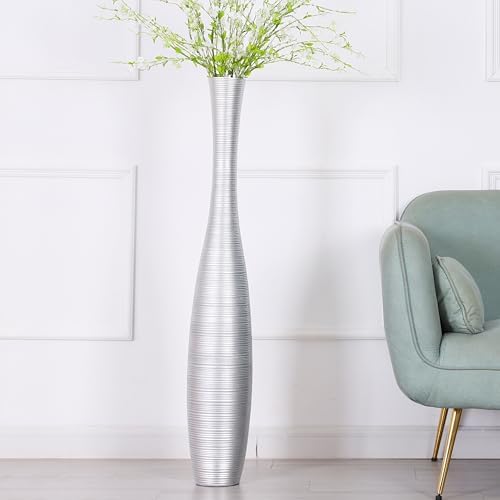 Leewadee Decorative Tall Floor Vase for Living Room Decor, 41 inches, Silver, Resin by Leewadee
