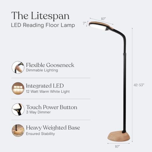 Brightech Litespan - LED Floor Reading Lamp, Modern Wooden Style, Adjustable Gooseneck, 850-950 Lumens, 12W, 3-Year Warranty - Image 6