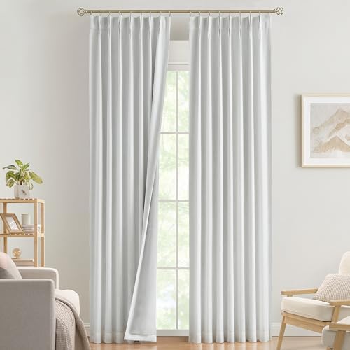 Vision Home White Pinch Pleated Full Blackout Curtains Thermal Insulated Window Curtains 120 inch for Living Room Bedroom Room Darkening Pinch Pleat Drapes with Hooks Back Tab 2 Panel 40" Wx120 L by VisionHome