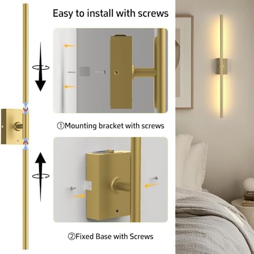 iThird Battery Operated Wall Sconces Set of 2, 10000mAh, Gold - Image 5