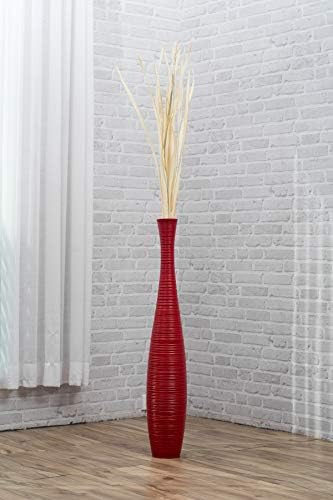Leewadee Large Red Home Decor Floor Vase – Wooden 36 inches Tall Farmhouse Decor Flower Holder for Fake Plant and Pampas Grass - Image 3