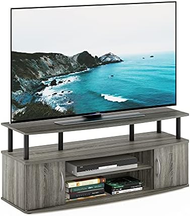Furinno JAYA Large Entertainment Stand for TV Up to 55 Inch, French Oak Grey/Black by Furinno-FitsYourSpaceFitsYourBudget
