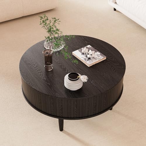 Round Fluted Lift Top Coffee Table with Storage, Mid Century Modern Coffee Table for Living Room, Home Small Space,31.5" Fluted Center Table (Black, 31.5inch) - Image 5