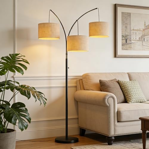 80 Inch Arc Living Room Floor Lamps with Remote Control,3-Light Lamp Shades by Vanzbon