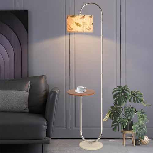 Hsyile Arc Floor Lamp with Hanging Drum Shade for Living Room-Marble Base Modern Tall Stand Up Light with Table, Contemporary Over The Couch Chrome Lamp Standing Lamps - Image 2