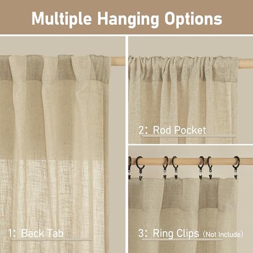 LAMIT Cafe Linen Curtains for Kitchen Window Over Silk 34 x 24 Inch - Image 3