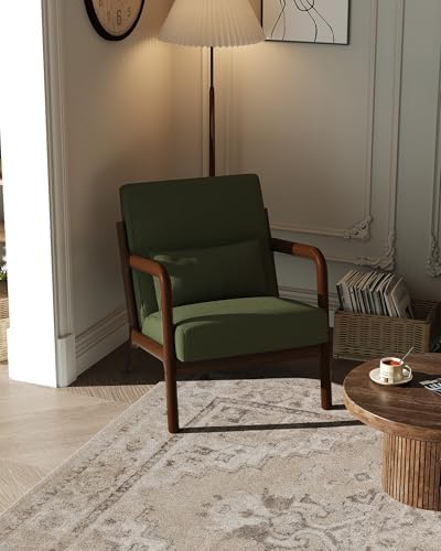 Garvee Mid Century Accent Chair, Upholstered Armchair with Lumbar Pillow by Garvee