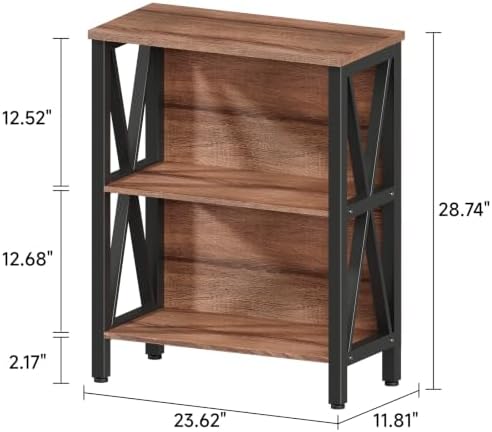 HOMISSUE Book Shelf, 3 Tier Long Bookshelf with Storage, Engineered Wood and Metal Shelf Bookcase, Low Short Bookcases for Small Space, Living Room, Bedroom, Office, Rustic Brown - Image 2