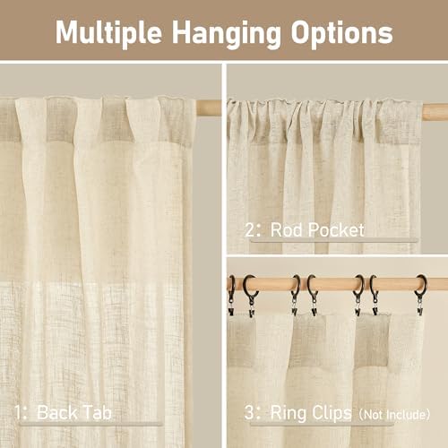 LAMIT Beige Linen Curtains for Living Room 2 Panels Set for Living Room - Image 3