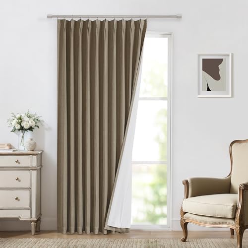 Vision Home Brown Pinch Pleated Full Blackout Curtains Linen Blended 60" Wide Thermal Insulated Window Panels 102 inch for Bedroom Living Room Darkening Pleat Drapes with Hooks Back Tab 60" Wx102 Lx1 by VisionHome