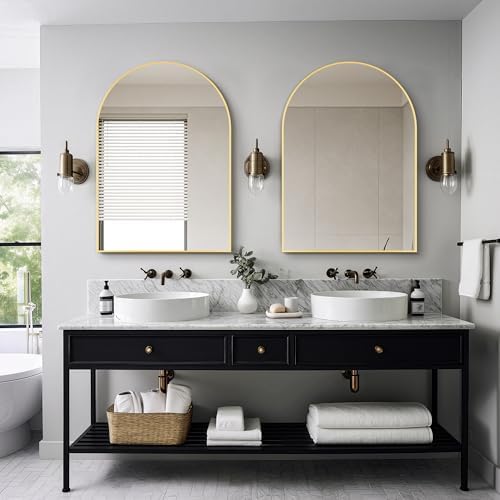 Delma Arched Bathroom Mirror, 26"x38", Gold - Image 7