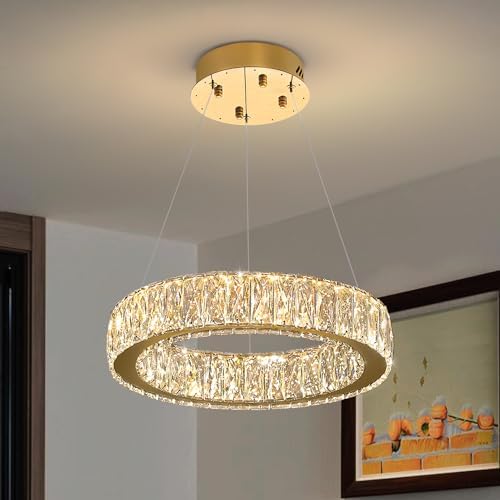 Modern LED Ring Pendant Light Dimmable Crystal Chandelier 15.7" Gold Crystal Chandelier for Dining Room Living Room - Image 3