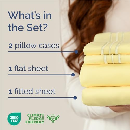 Full Size 4 Piece Sheet Set - Comfy Breathable & Cooling Sheets - Yellow - Image 2