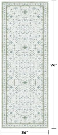 Hazo Haus Turkish 3x8 Wide Hallway Runner - Cream Green Oushak Boho Floral, Washable Low Pile Non Slip Stain Resistant Rug for Kitchen, Bathroom, Hall Way - Image 2