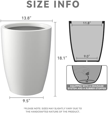 Kante Accent Round Tapered White Concrete Planter 18.1" Tall, Outdoor - Image 2